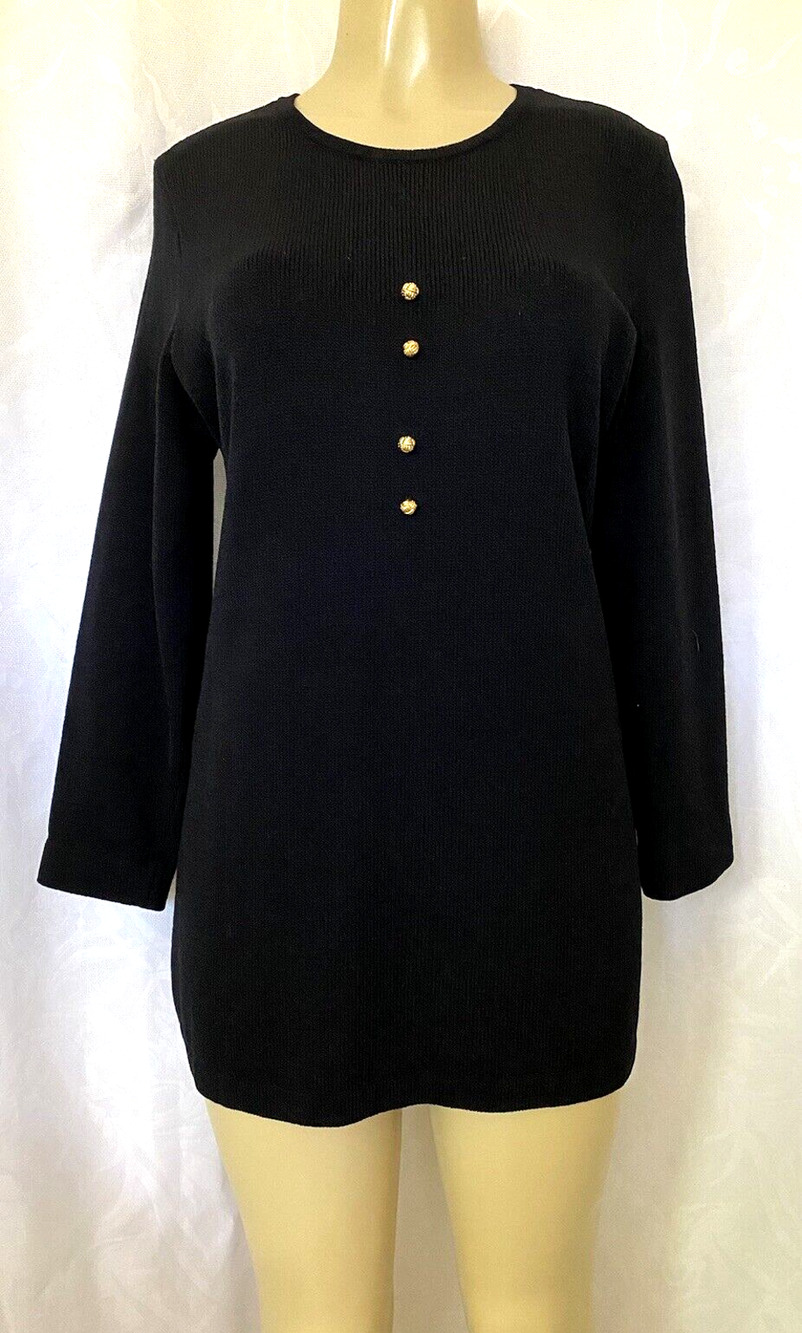 VTG St John Santana Knit Black Dress Long sleeve Crew Neck S line Mini Tunic 6 S